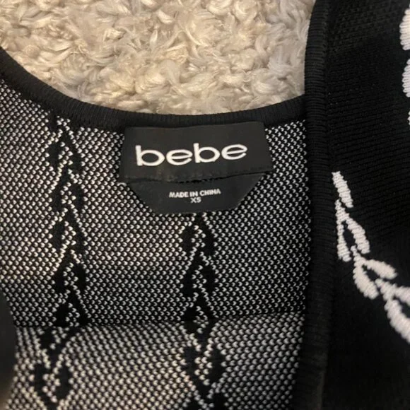 bebe Leilani Black White Knit Fit & Flare Skater Dress XS